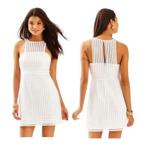 Lilly Pulitzer Resort White Crochet Knit Stripe Rae Shift Dress S‎